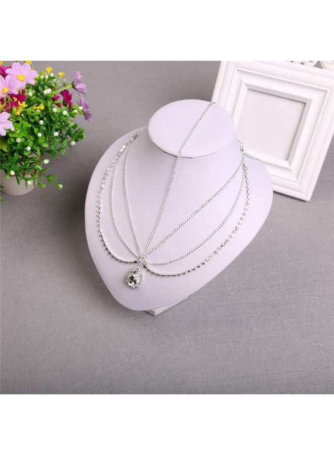Peachjoy سلسلة رأس، إكسسوارات رأس الزفاف مع سلسلة رأس قديمة من الكريستال والماس المتدلي (فضي) - Image 2